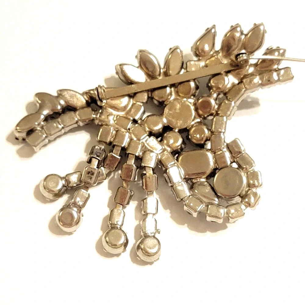 Vintage Large Rhinestone Flower Brooch Pin, 3